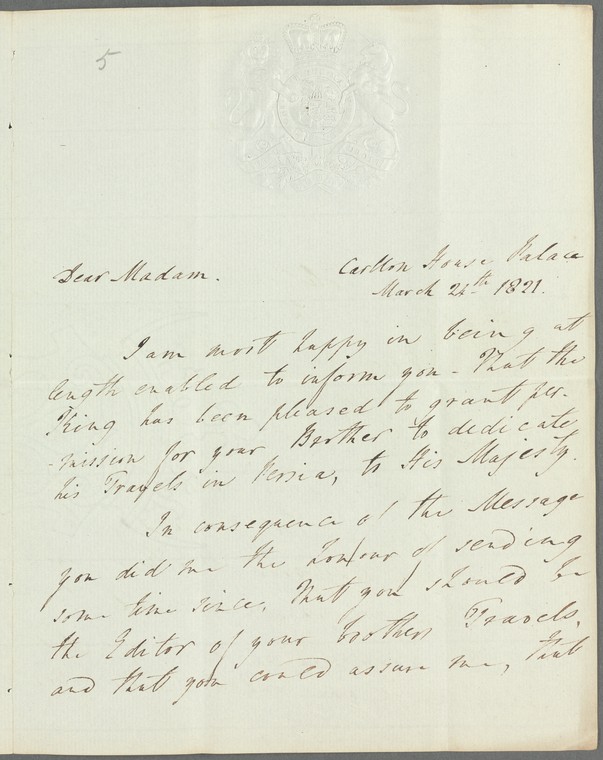 Handwritten letter from James Stanier Clark to Jane Porter