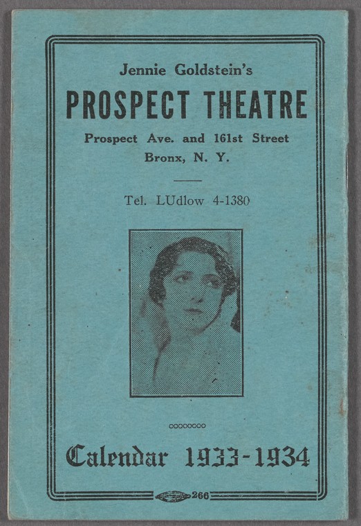 Calendar for Jennie Goldstein's Prospect Theater, 1933-1934
