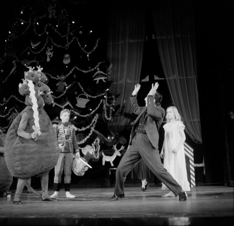 George Balanchine demonstrates for the Mouse King, David Richardson and Zina Bethune, in a New York City Ballet production of The Nutcracker, choreography by George Balanchine Photograph by Martha Swope