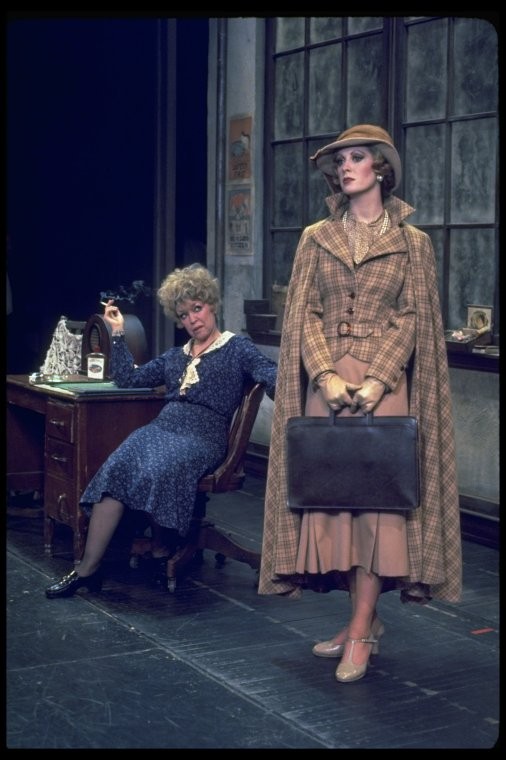 swope_211955 (R-L) Actresses Dorothy Loudon as Miss Hannigan and Sandy Faison as Grace in a scene from the Broadway production of the... (1977)