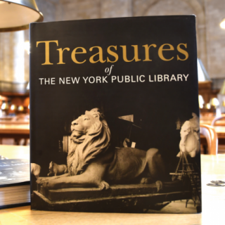 Book cover featuring a lion and the words Treasures of The New York Public Library