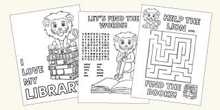 Illustrations of Library lion activity book 
