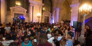 Photo from NYPL's Anti-Prom featuring teens in Astor Hall
