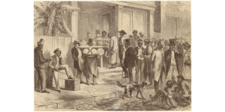 Historic illustration of Freedmen voting In New Orleans