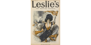 Magazine cover for Leslie's The People's Weekly featuring a woman waving a flag that reads: Votes for Women