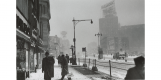 Historic photo of Brooklyn during a snowstorm