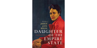 Book cover featuring an illustration of Judge Jane Bolin in a red jacket with the book title superimposed over the illustration in white text: Daughter of the Empire State