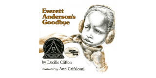 Book cover featuring an illustration of a young Black boy in earmuffs and a scarf, looking off into the distance with the book title in brown text: Everette Anderson's Goodbye
