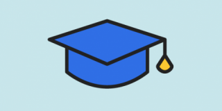 Light blue background featuring an icon of a blue grad cap