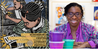 Image of Festival Artwork next to an image of a Black woman, Jennifer Mack-Watkins, the artist