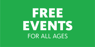 Text graphic with a bright green background and bold, centered white text that reads: Free Events for All Ages.