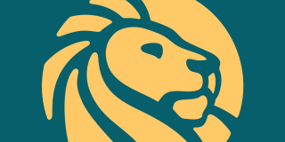 NYPL lion logo in a teal and gold colorway. 