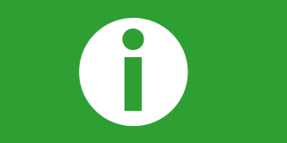 Green background with an icon of the letter i in the center. 