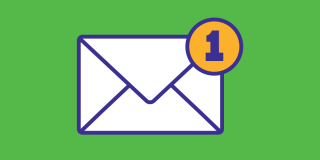 Email icon on a green background.