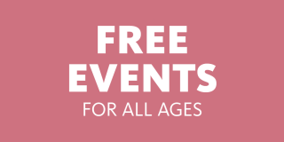 Mute red background and centered white text that reads: FREE EVENTS FOR ALL AGES.