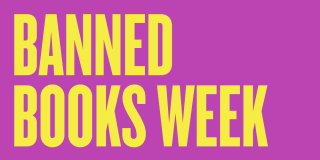 Yellow text on a purple background reads: Banned Books Week.
