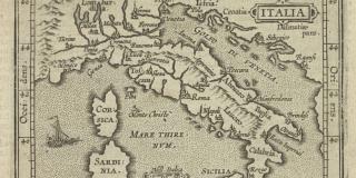 Historic illustrated map of Italy, circa 1603: Italia by cartographer Abraham Ortelius.