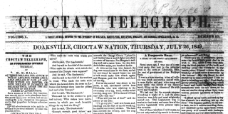 Scan of Choctaw Telegraph newspaper front page, 1849.