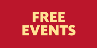 Red background with pale yellow text that reads: Free Events. 