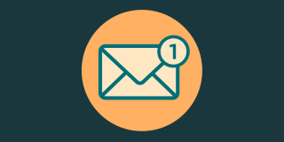 Email icon in orange, cream, and green.