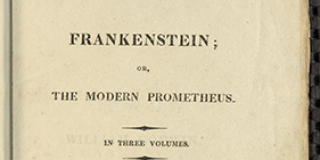 Printed title page of Frankestein; or, the Modern Prometheus, in Three Volumes, dated 1818