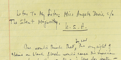 Detail of manuscript of James Baldwin's “Open Letter to My Sister, Miss Angela Davis, in care of the Silent Majority”