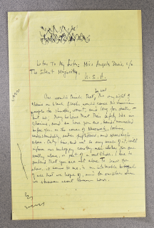 Handwritten page of yellow ruled paper, of a type taken from a legal notepad