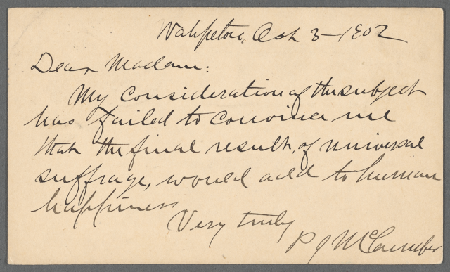 A handwritten post card from October 1902