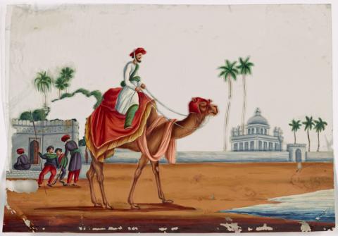 Drawing from the collection of a man riding a camel.