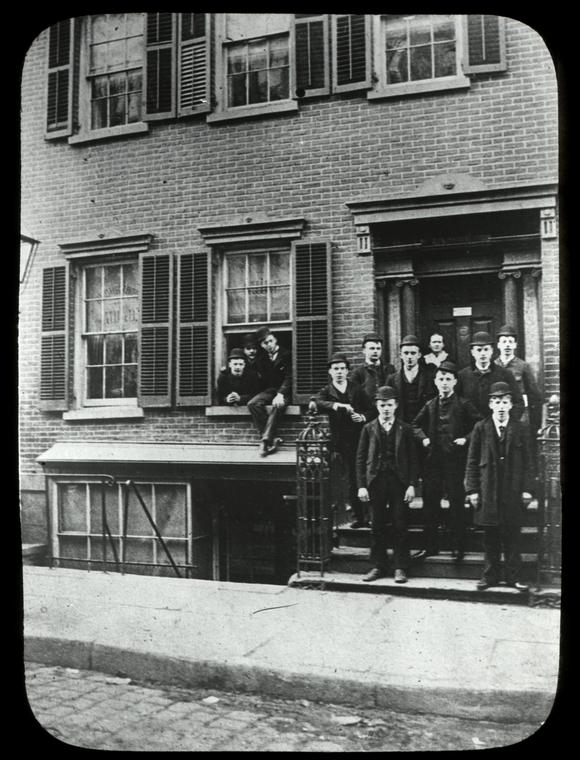 Rivington Street, young men in front of 147 Forsyth St.
